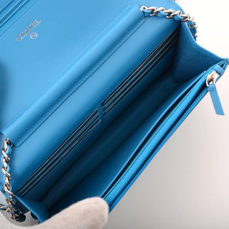 Chanel Turquoise Blue Patent Wallet On Chain (WOC) 5