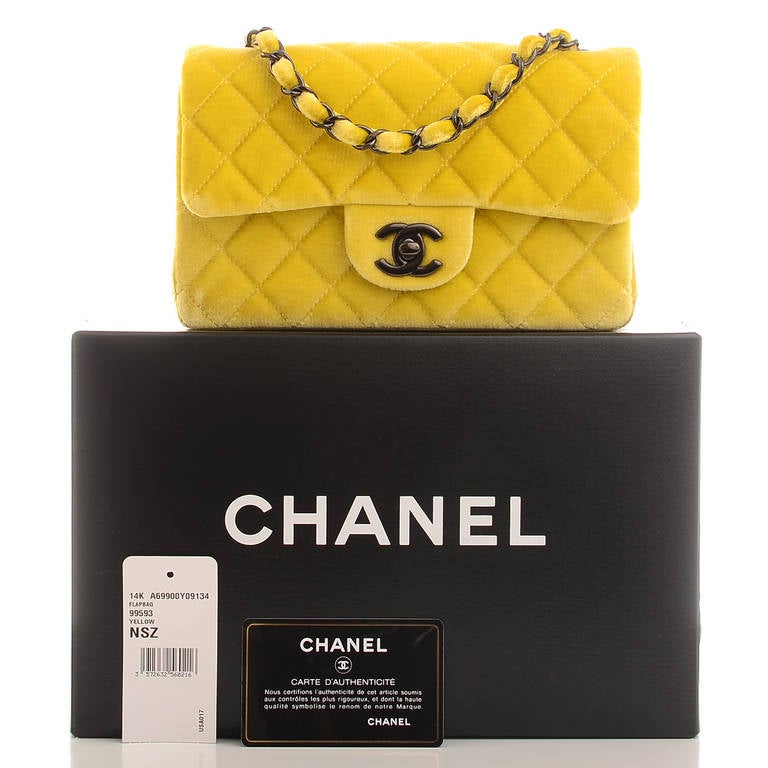 Chanel Yellow Velvet Velour Small Classic 2.55 Shoulder/Crossbody Flap Bag 4