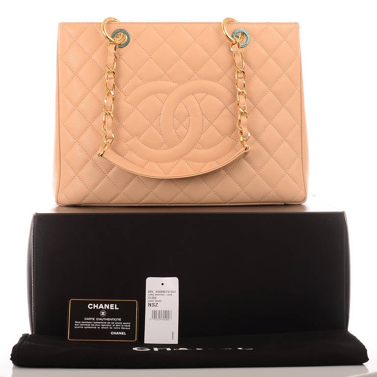 Chanel Beige Quilted Caviar Grand Shopper Tote (GST) Bag with Gold Hardware 6