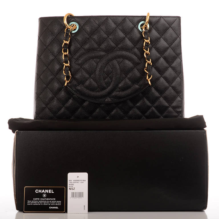 Chanel Black Quilted Caviar Grand Shopper Tote (GST) Bag with Gold Hardware 6