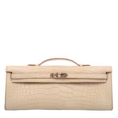 Hermès Kelly Cut Beton Crocodile Porosus Matt With Gold Hardware