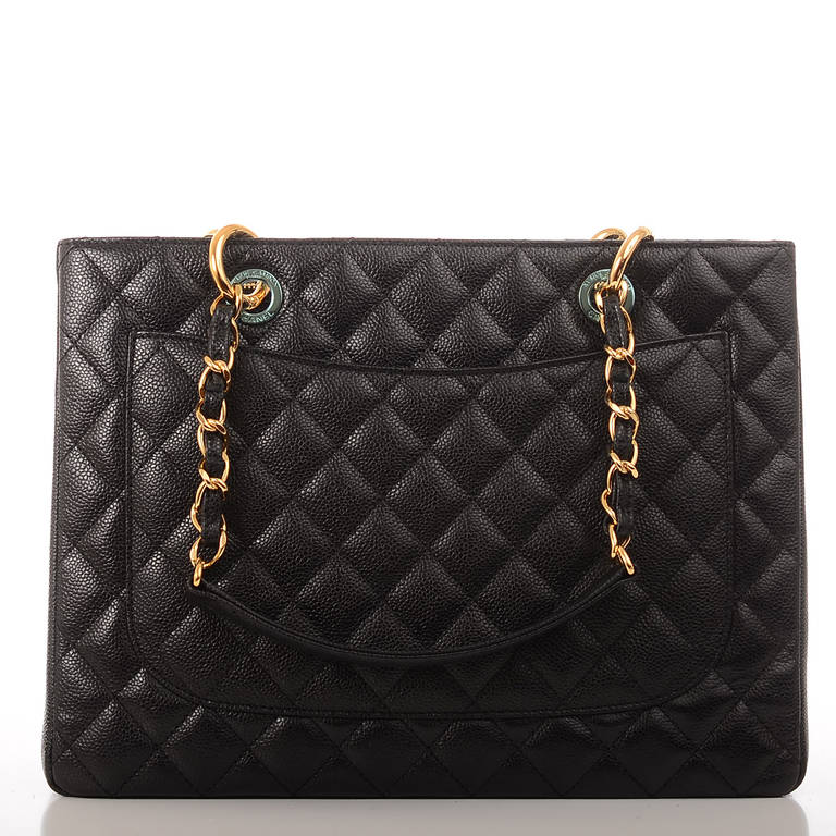 Women's Chanel Black Quilted Caviar Grand Shopper Tote (GST) Bag with Gold Hardware