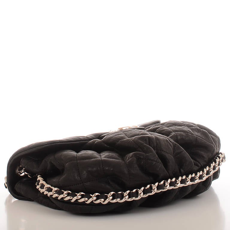 Women's Chanel Black Aged Lambskin Chain Around Medium Crossbody Messenger Bag