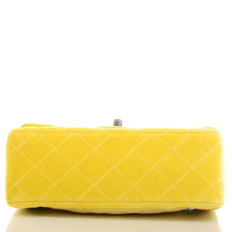 Chanel Yellow Velvet Velour Small Classic 2.55 Shoulder/Crossbody Flap Bag In New Condition In New York, NY