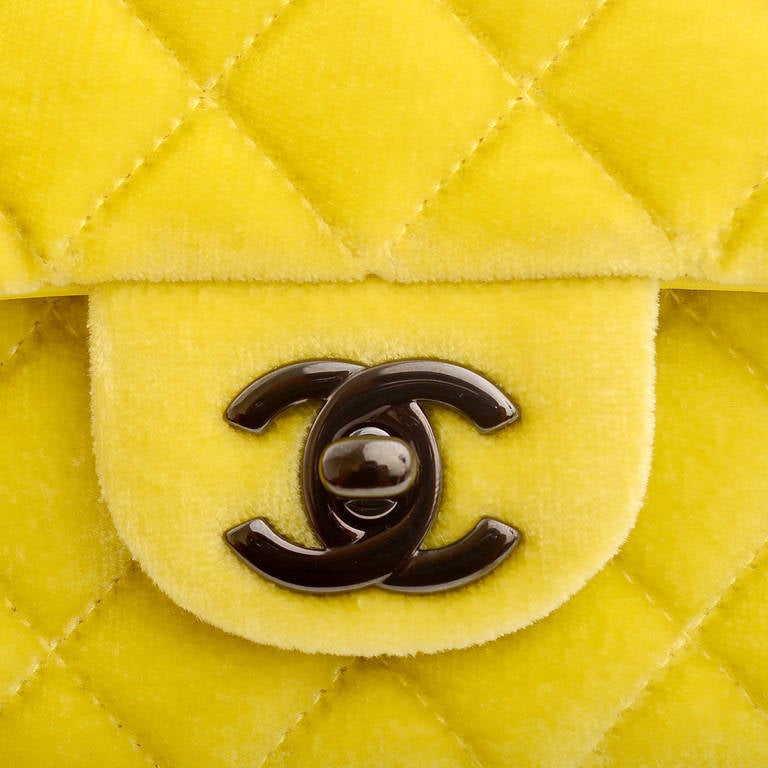 Women's Chanel Yellow Velvet Velour Small Classic 2.55 Shoulder/Crossbody Flap Bag