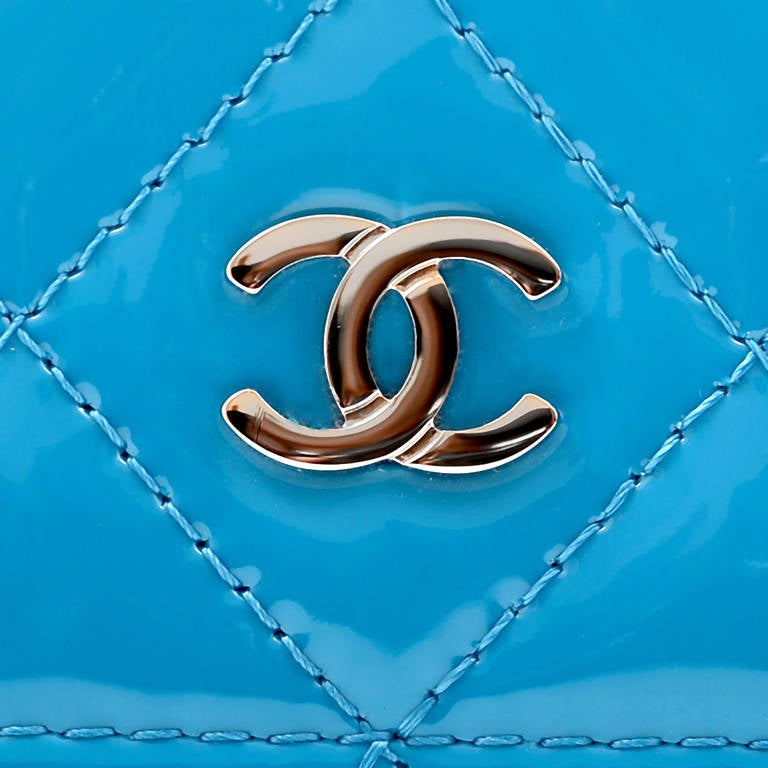 Chanel Turquoise Blue Patent Wallet On Chain (WOC) 3