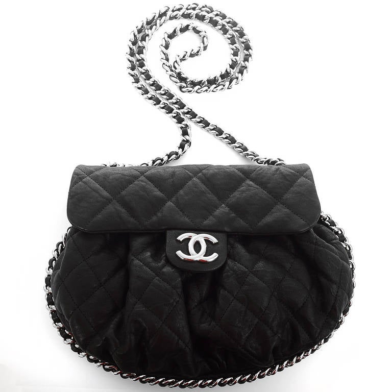 Chanel Black Aged Lambskin Chain Around Medium Crossbody Messenger Bag 2