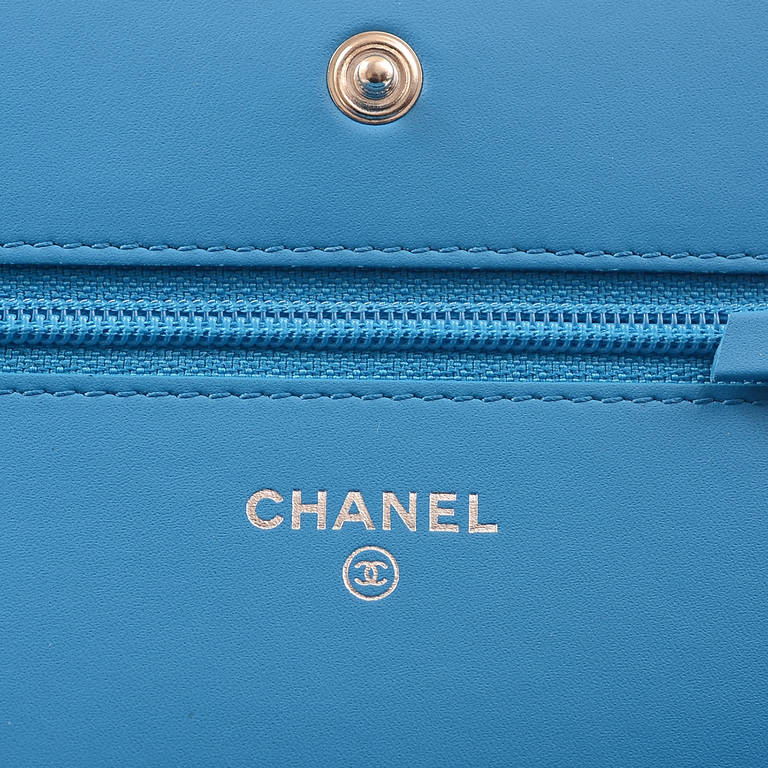 Chanel Turquoise Blue Patent Wallet On Chain (WOC) 4