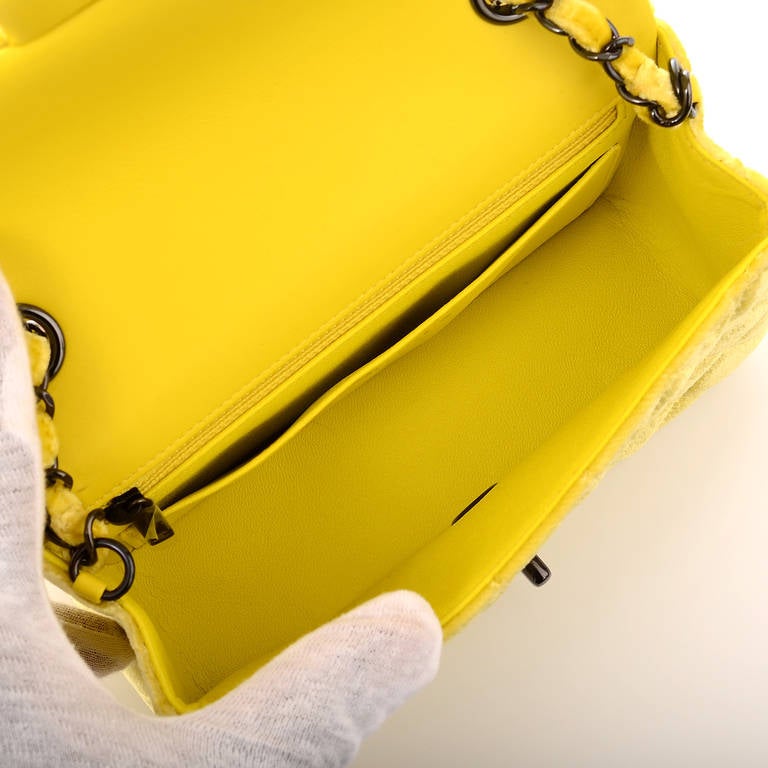 Chanel Yellow Velvet Velour Small Classic 2.55 Shoulder/Crossbody Flap Bag 2