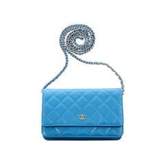 Chanel Turquoise Blue Patent Wallet On Chain (WOC)