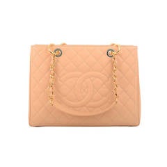 Chanel Beige Quilted Caviar Grand Shopper Tote (GST) Bag with Gold Hardware