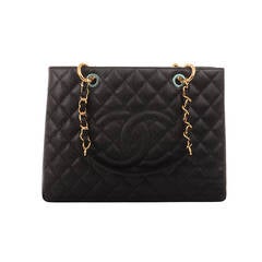 Chanel Black Quilted Caviar Grand Shopper Tote (GST) Bag with Gold Hardware