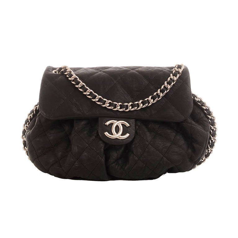 Chanel Black Aged Lambskin Chain Around Medium Crossbody Messenger Bag