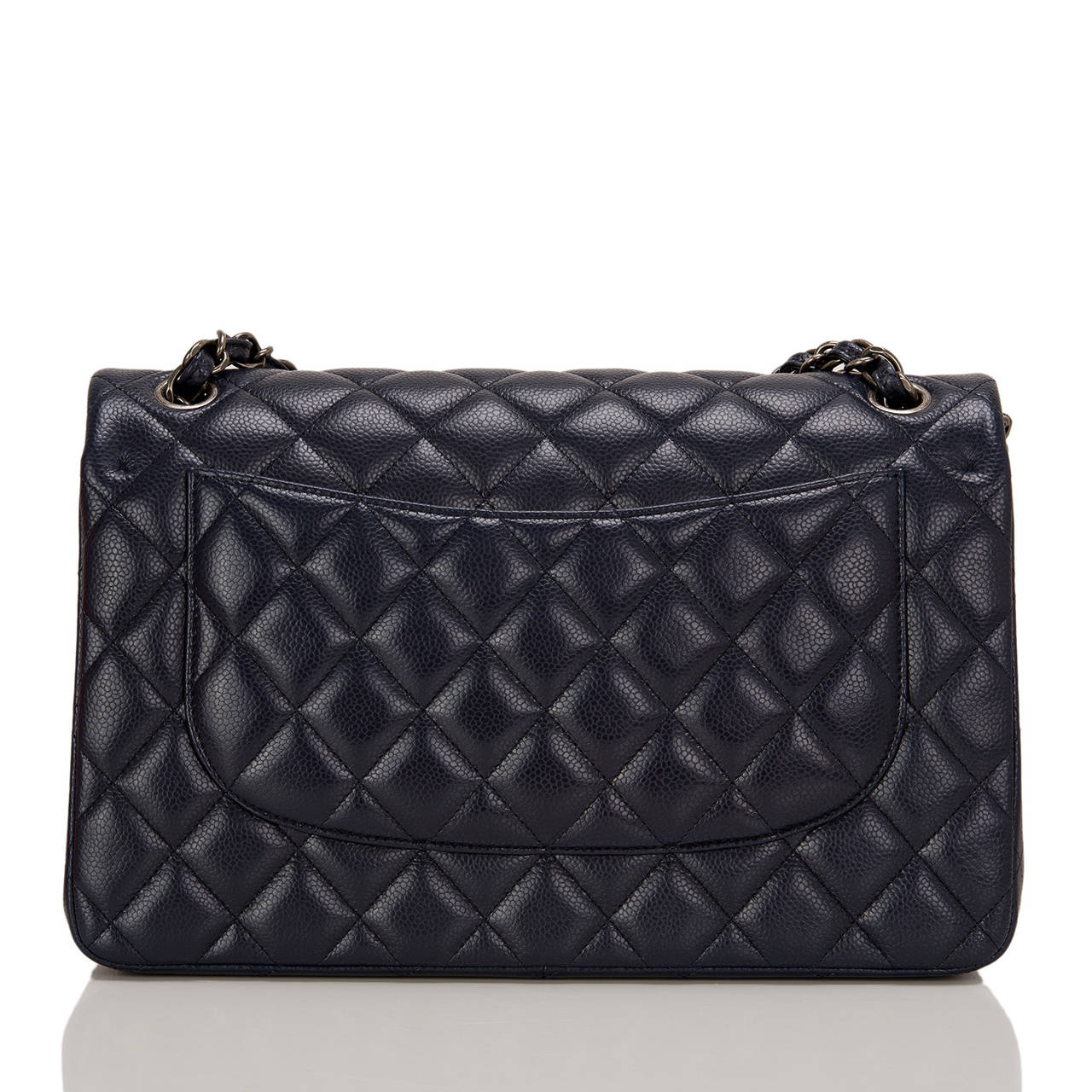 Black Chanel Navy Quilted Caviar Jumbo Classic Double Flap Bag For Sale