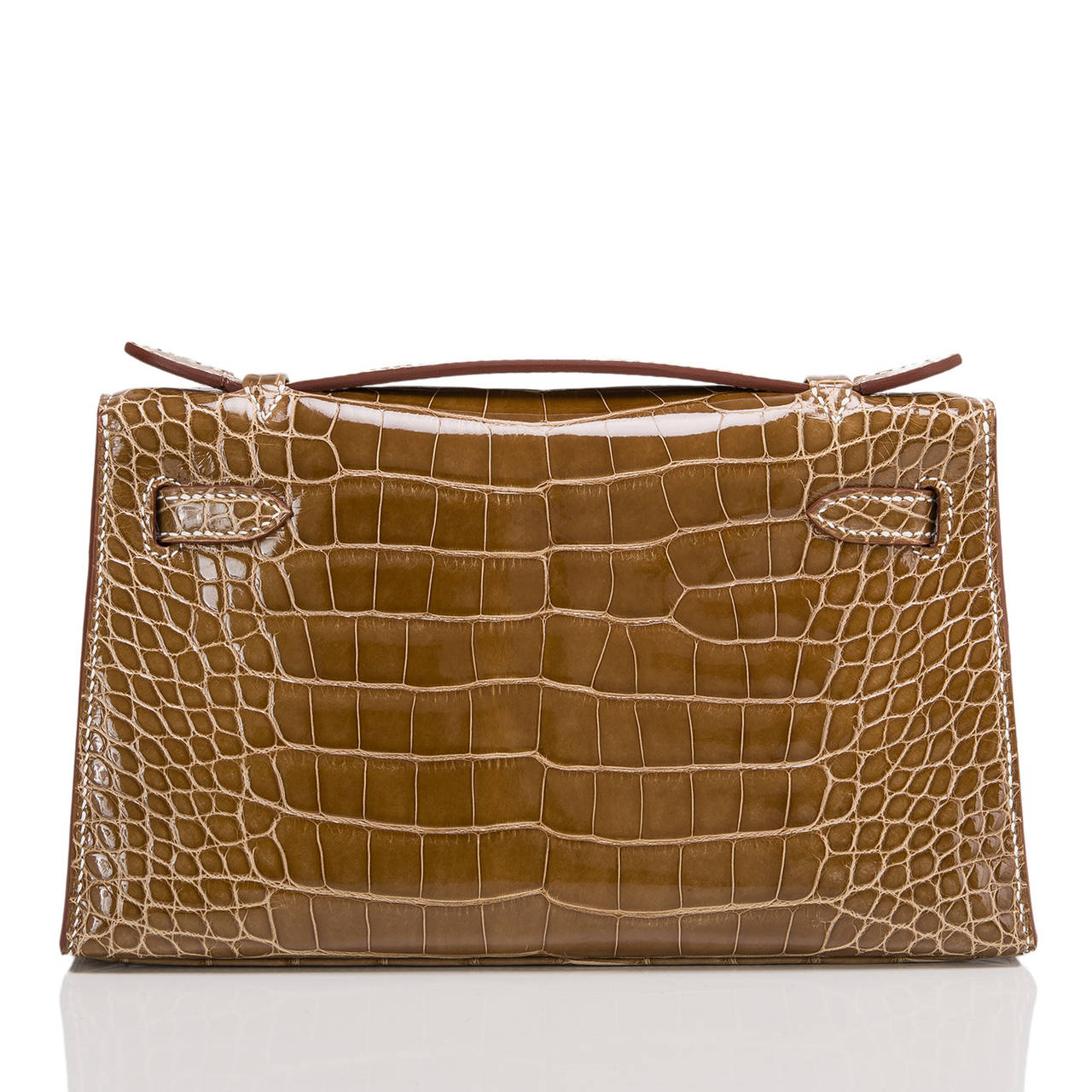 Brown Hermes Ficelle Shiny Alligator Mini Kelly Pochette