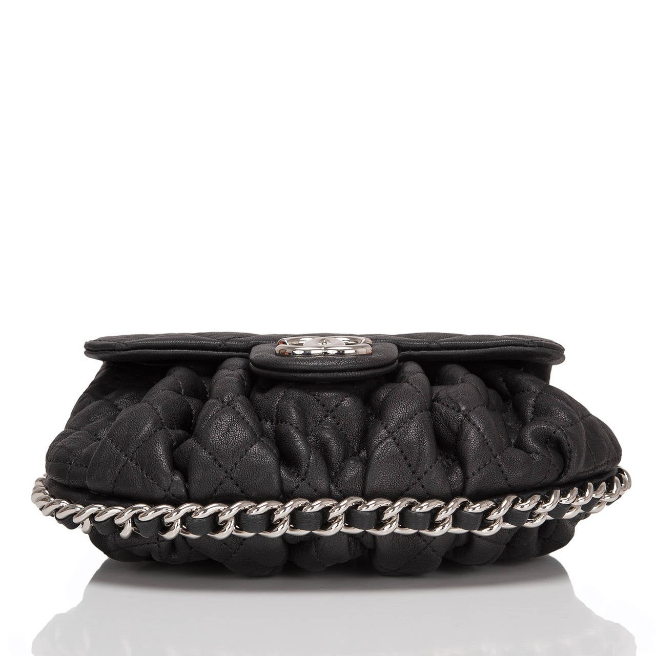 Women's Chanel Black Aged Lambskin Chain Around Mini Crossbody Messenger Bag