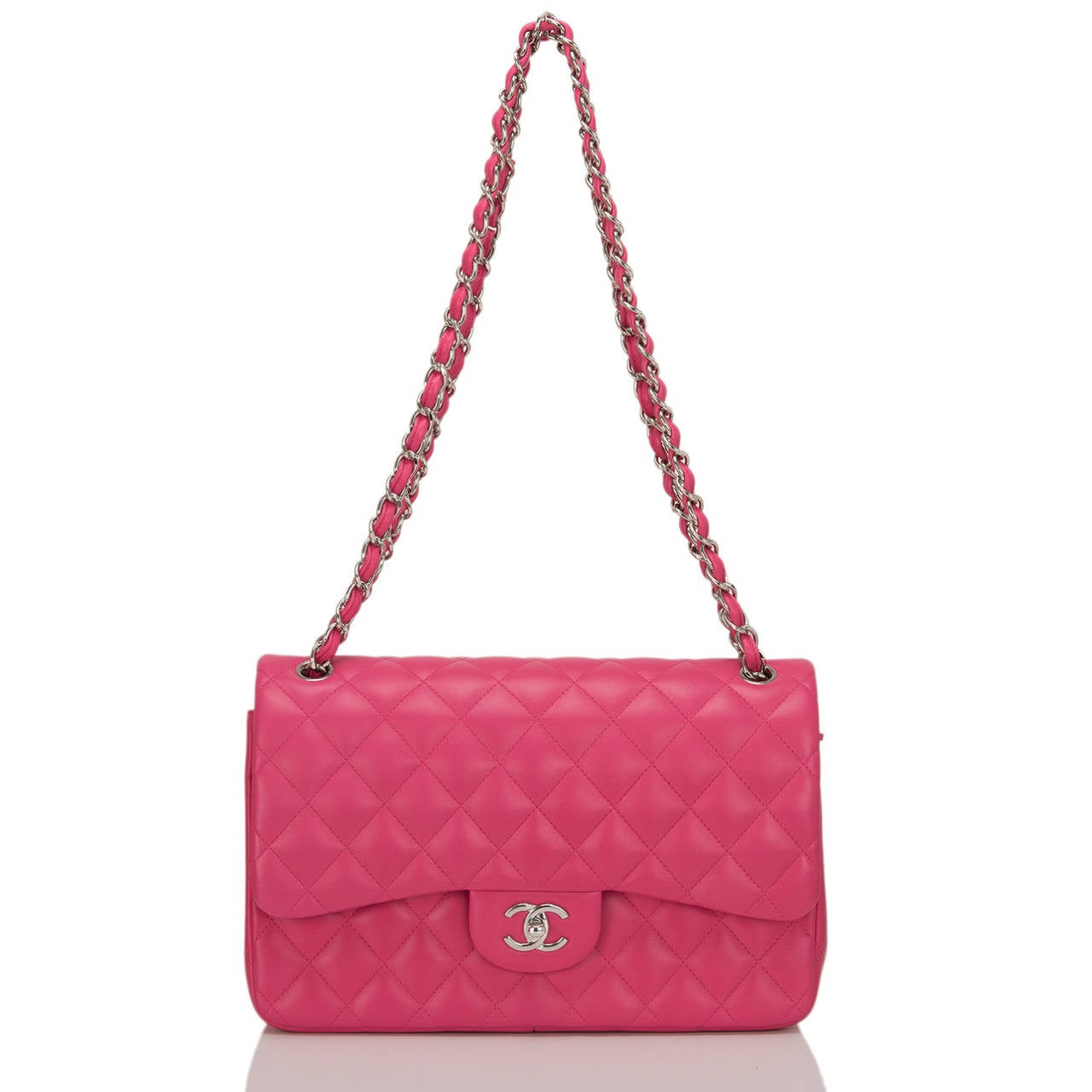 Chanel Fuchsia Pink Lambskin Jumbo Classic Double Flap Bag 1
