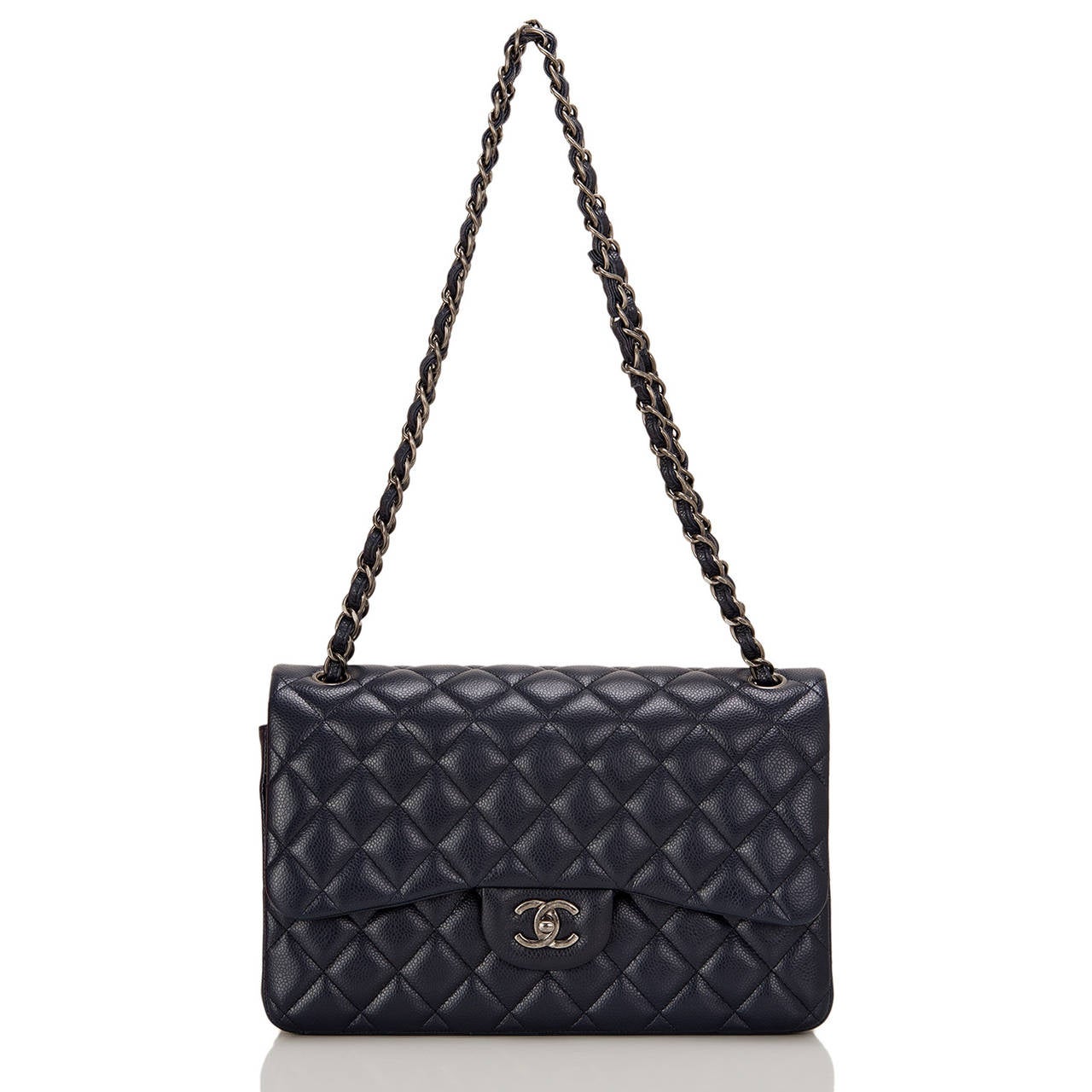 Women's Chanel Navy Quilted Caviar Jumbo Classic Double Flap Bag For Sale
