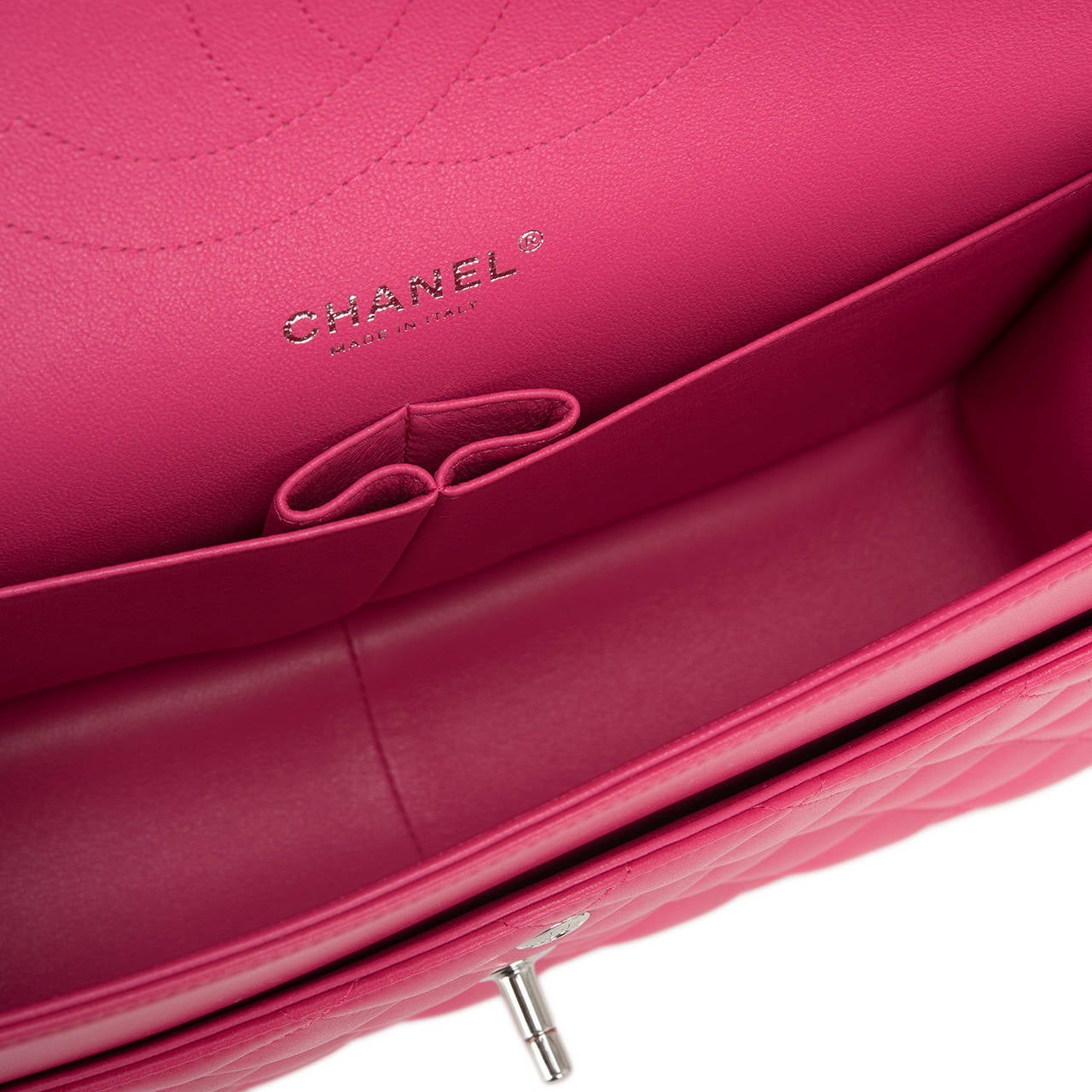 Chanel Fuchsia Pink Lambskin Jumbo Classic Double Flap Bag 2