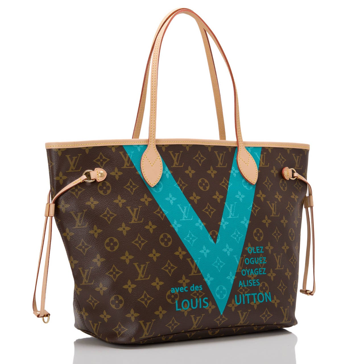 Louis Vuitton Turquoise Monogram V Neverfull MM tote with printed 