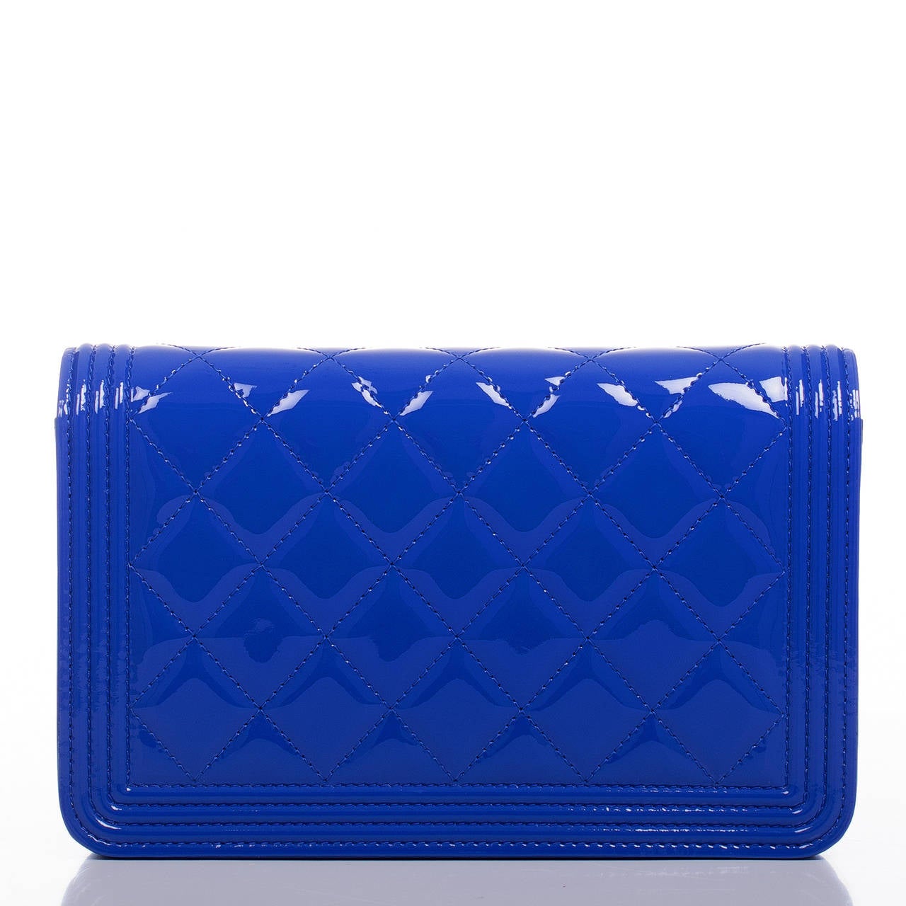 Chanel Blue Quilted Patent Boy Wallet On Chain (WOC) In New Condition In New York, NY