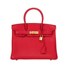 Hermes Rouge Casaque Leather Birkin 30cm Gold Hardware