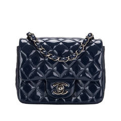 Chanel Navy Quilted Patenet Square Mini Classic Flap Bag