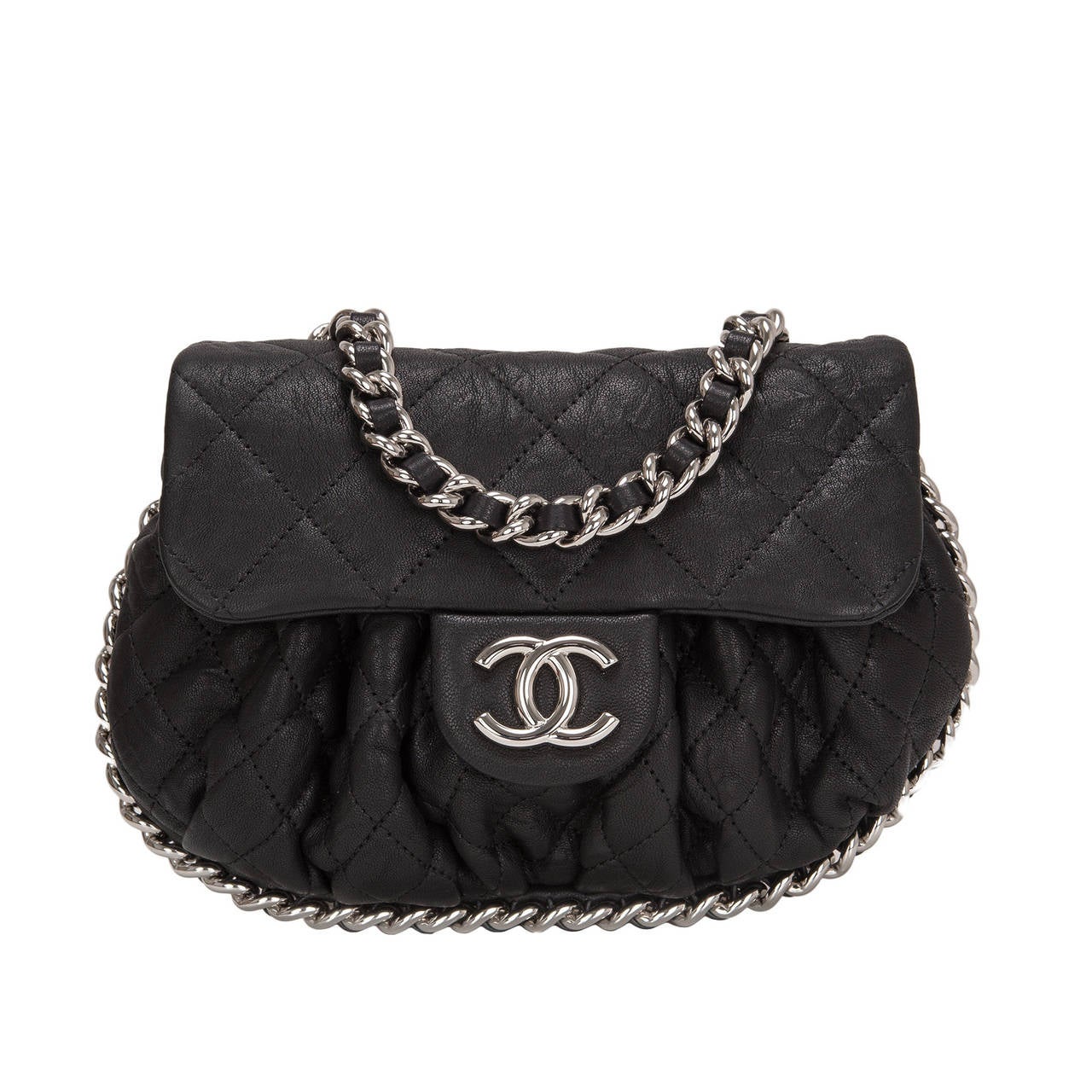 Chanel Black Aged Lambskin Chain Around Mini Crossbody Messenger Bag