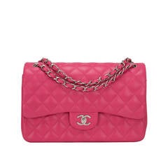 Chanel Fuchsia Pink Lambskin Jumbo Classic Double Flap Bag