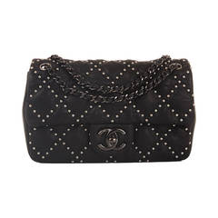 Chanel Black Quilted Distressed Lambskin "Dallas" Studded Shoulder Flap Bag