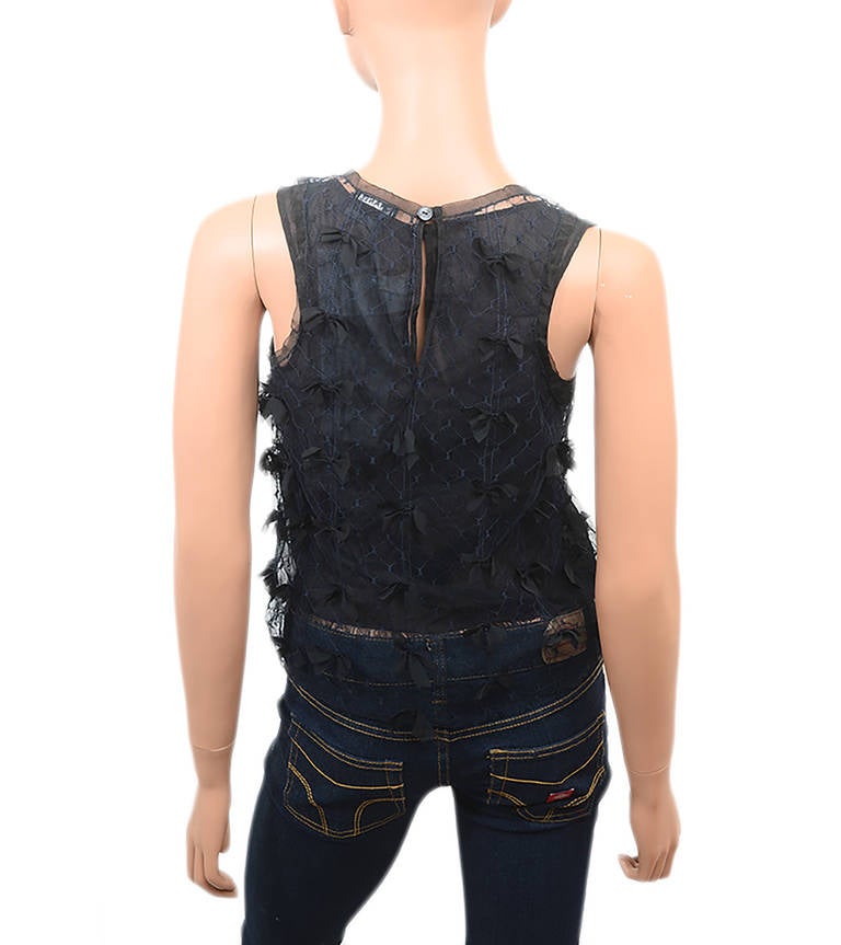 Women's Chanel Black Tulle & Silk Ribbon Top 36 4 For Sale