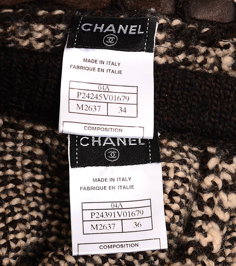Chanel 04A Brown Scalloped Trimmed Knit Skirt Suit FR 34 US 2 For Sale 2