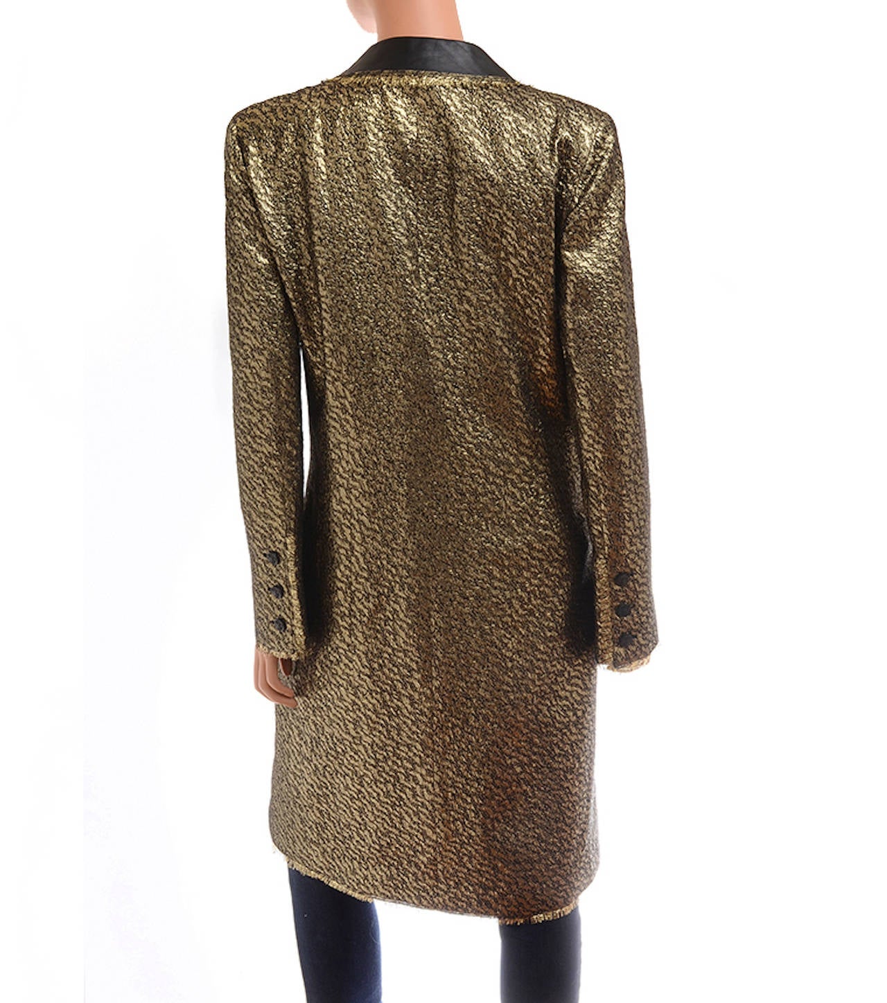 Women's Chanel 04A Black And Gold Lame Evening Coat Fr 44 US 12 For Sale
