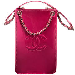 Chanel Electric Fuchsia Pink Patent Mobile / iPhone / Holder Crossbody Bag