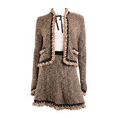 Chanel 04A Brown Scalloped Trimmed Knit Skirt Suit FR 34 US 2