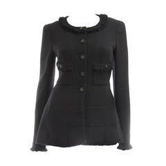 Chanel Black Wool Peplum Fringed Jacket FR 40 US 8