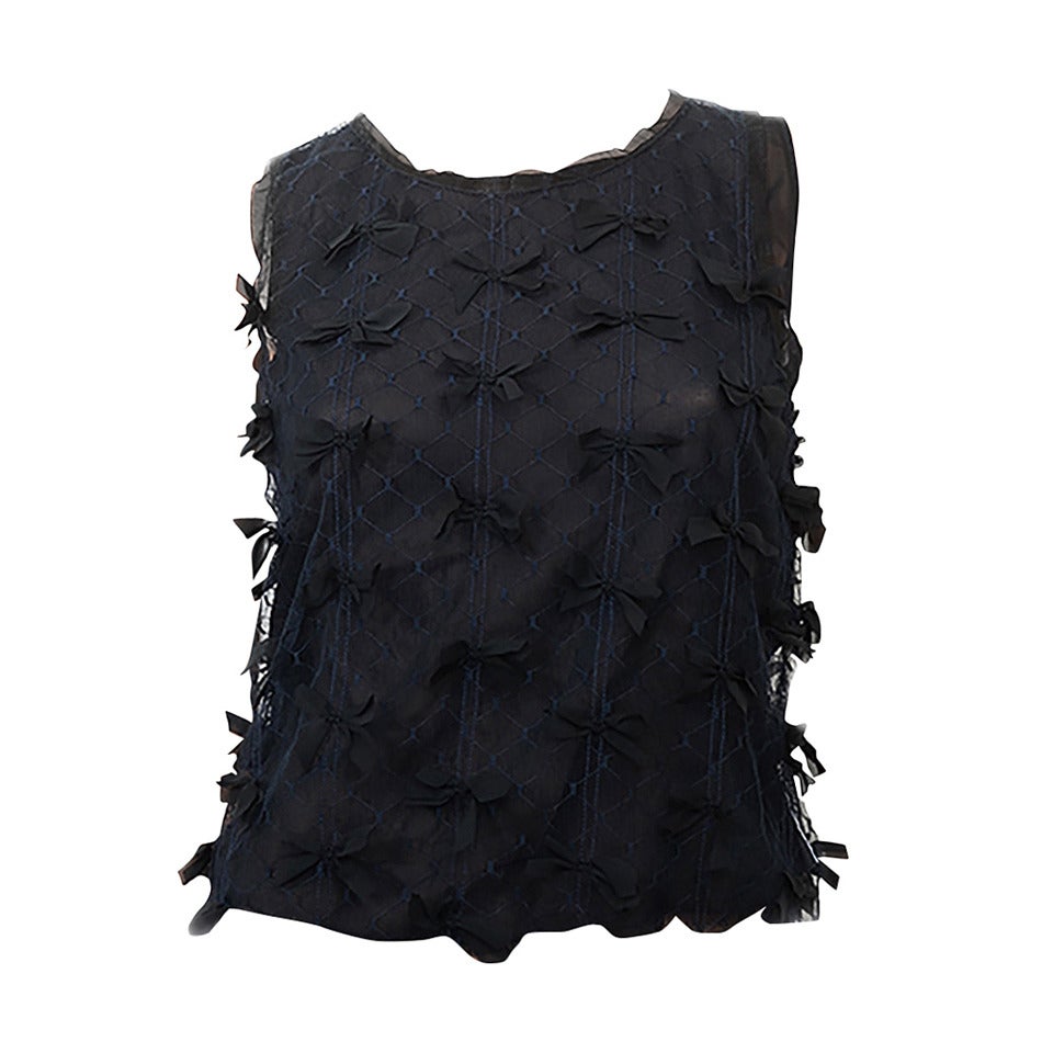 Chanel Black Tulle & Silk Ribbon Top 36 4 For Sale