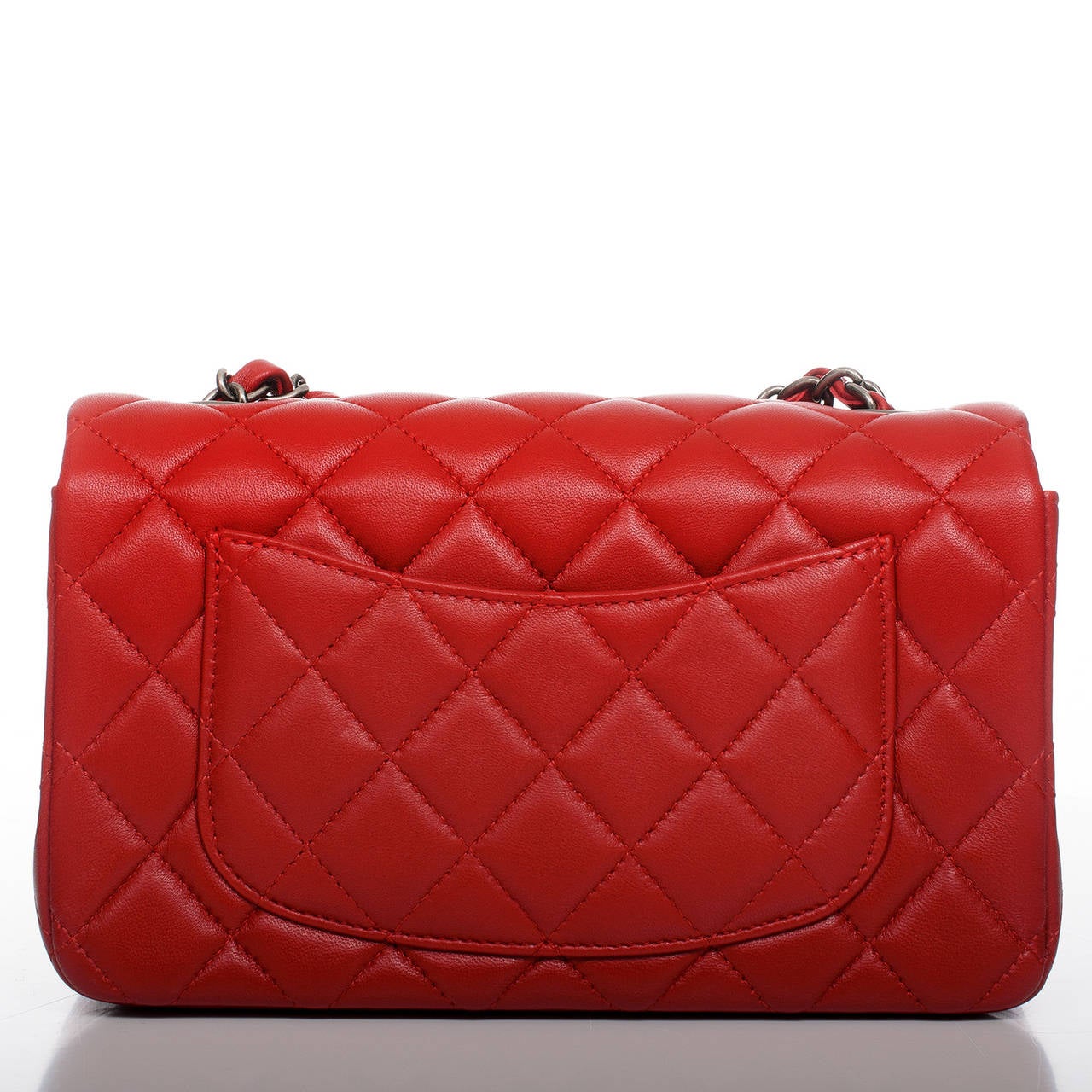 Chanel Red Quilted Lambskin Small Classic 2.55 Flap Bag In New Condition In New York, NY