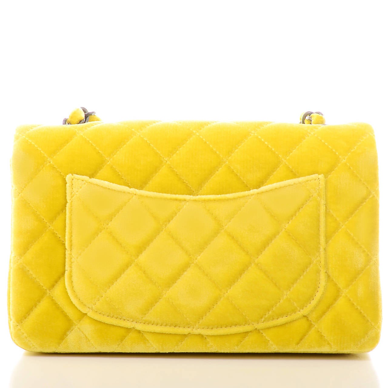 Women's Chanel Yellow Quilted Velvet Small Classic 2.55 Flap Bag