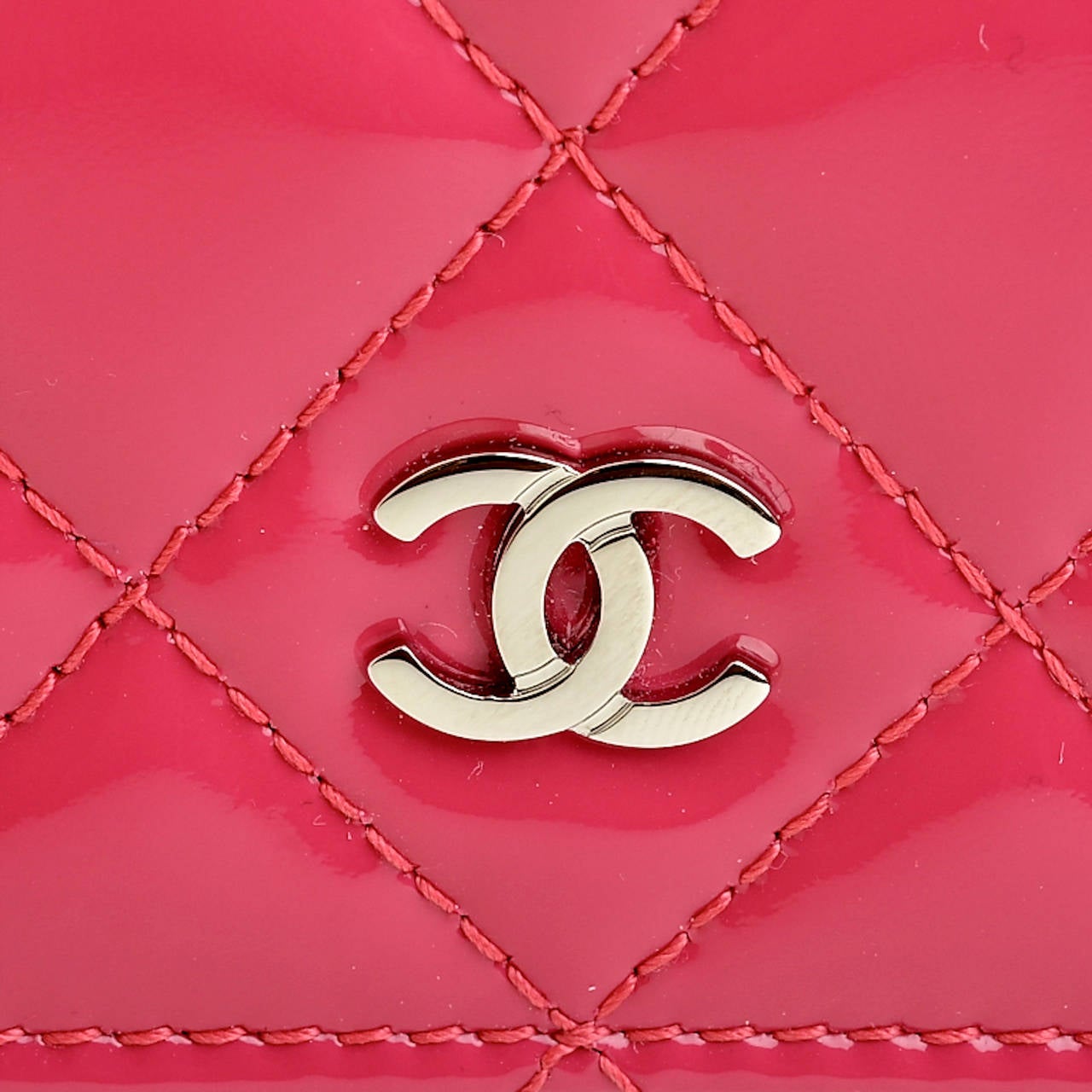 Women's Chanel Fuchsia Pink Classic Quilted Patent Wallet On Chain (WOC)
