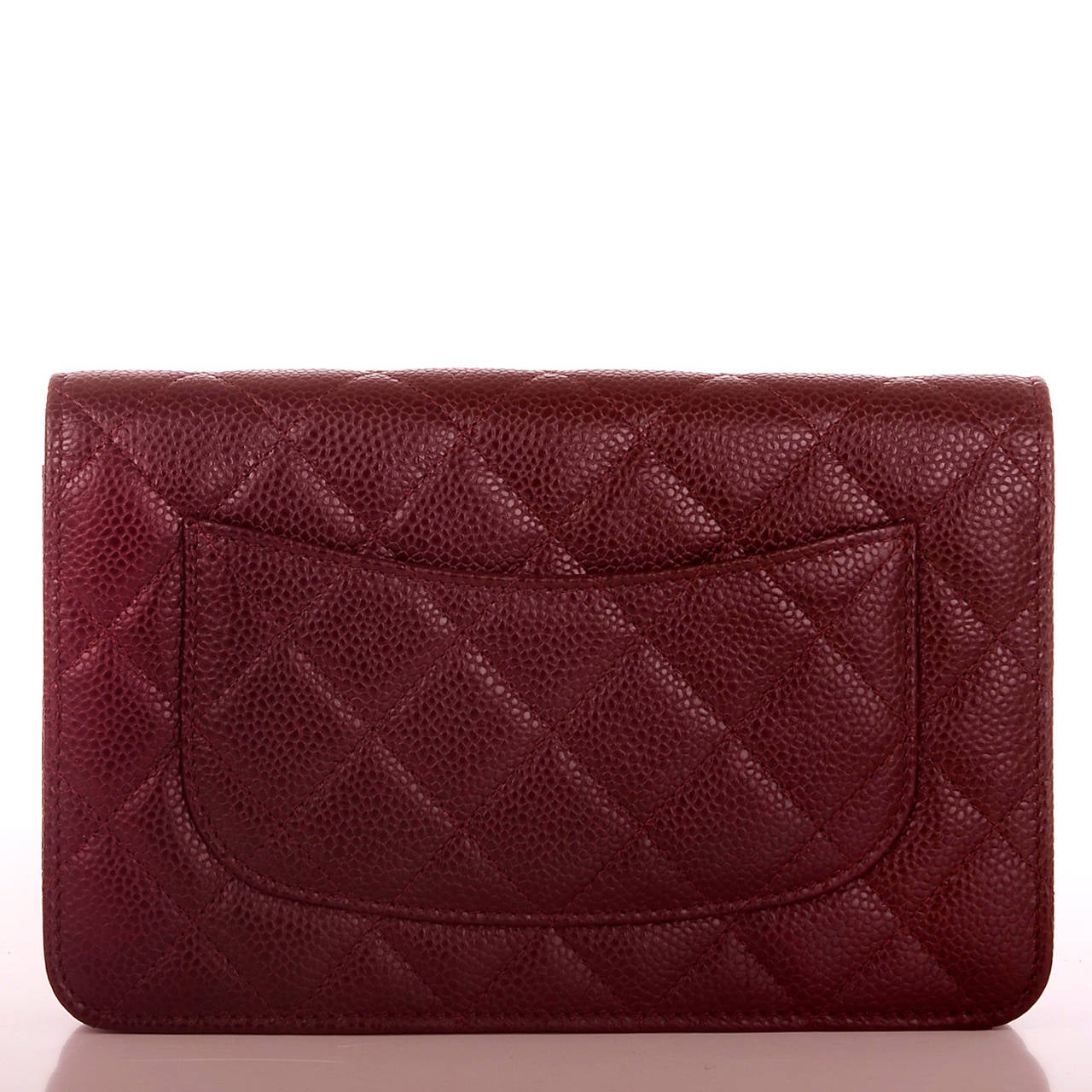 Chanel Burgundy Classic Quilted Caviar Wallet On Chain (WOC) at