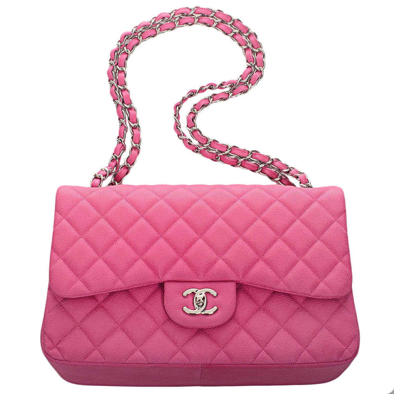 Chanel Hot Pink Matte Iridescent Caviar Jumbo Classic Double Flap Bag ...