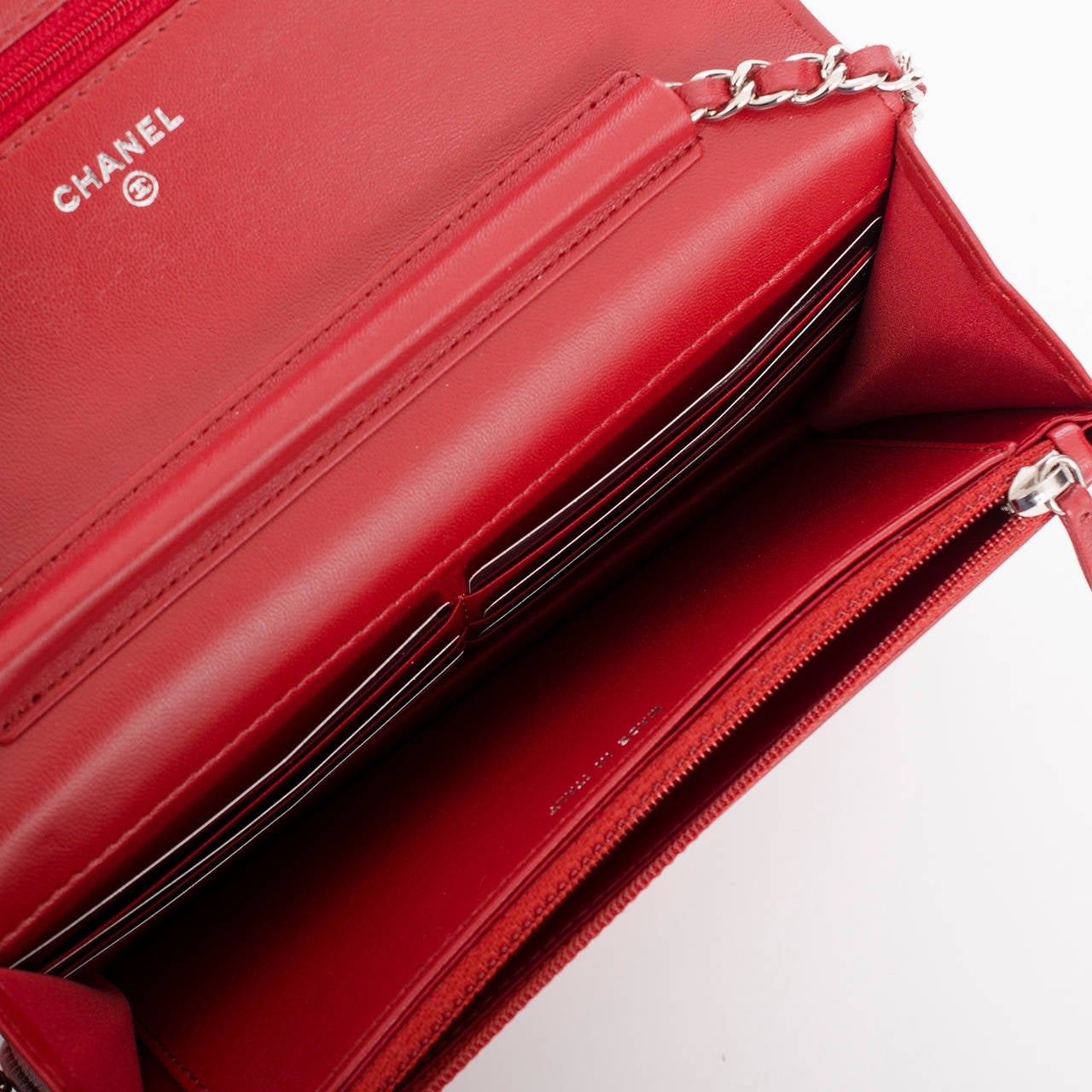 Chanel Red Lambskin Camellia Wallet On Chain (WOC) at 1stDibs