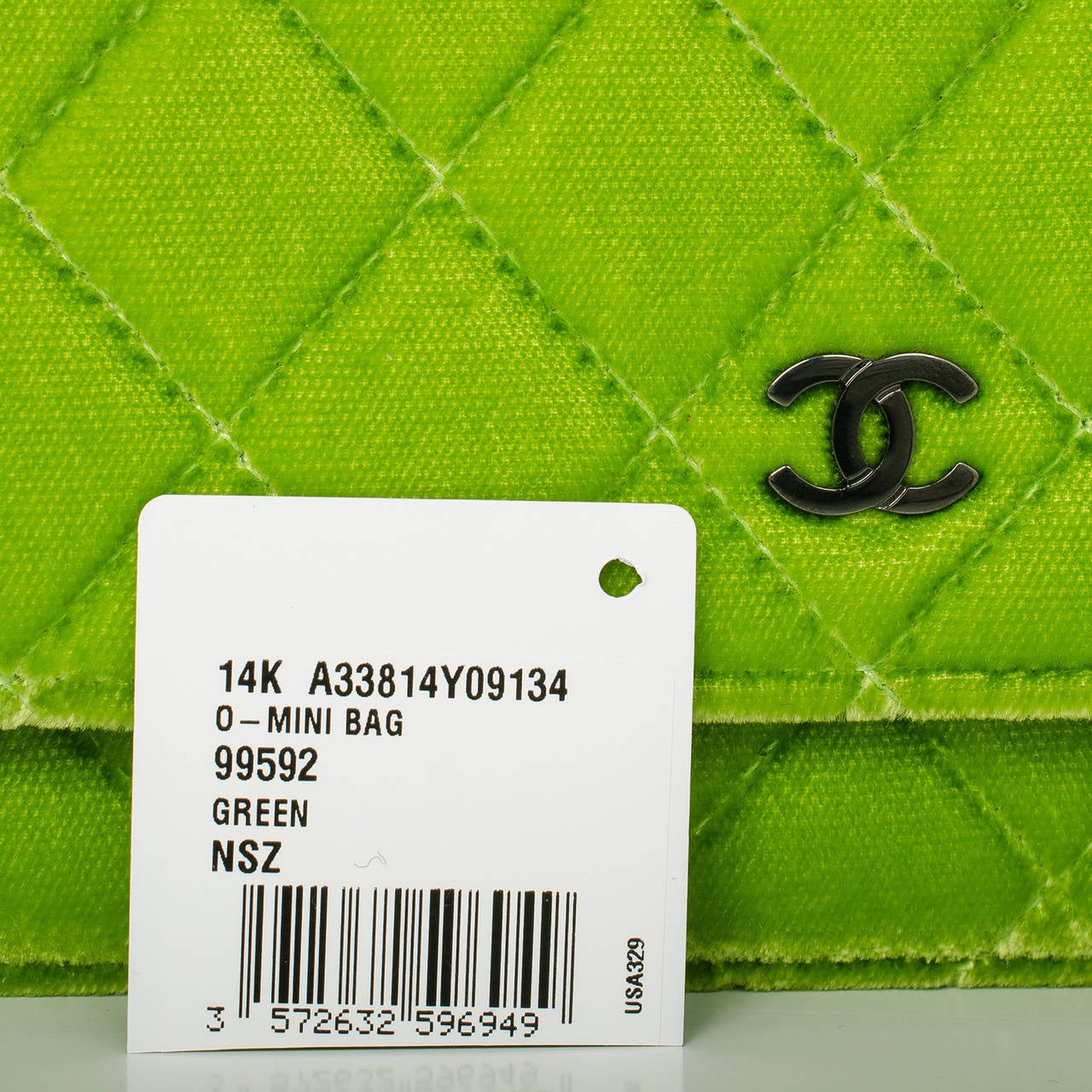 Women's Chanel Lime Green Velvet Classic Quilted Wallet On Chain (WOC)