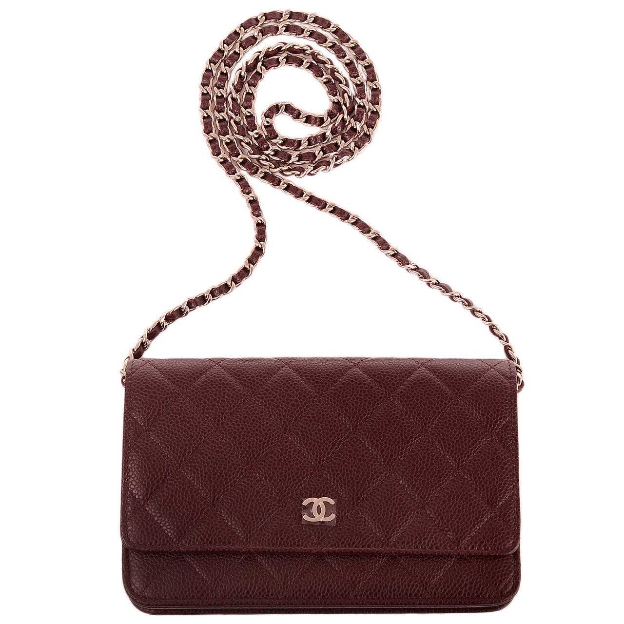 Women's Chanel Burgundy Classic Quilted Caviar Wallet On Chain (WOC)