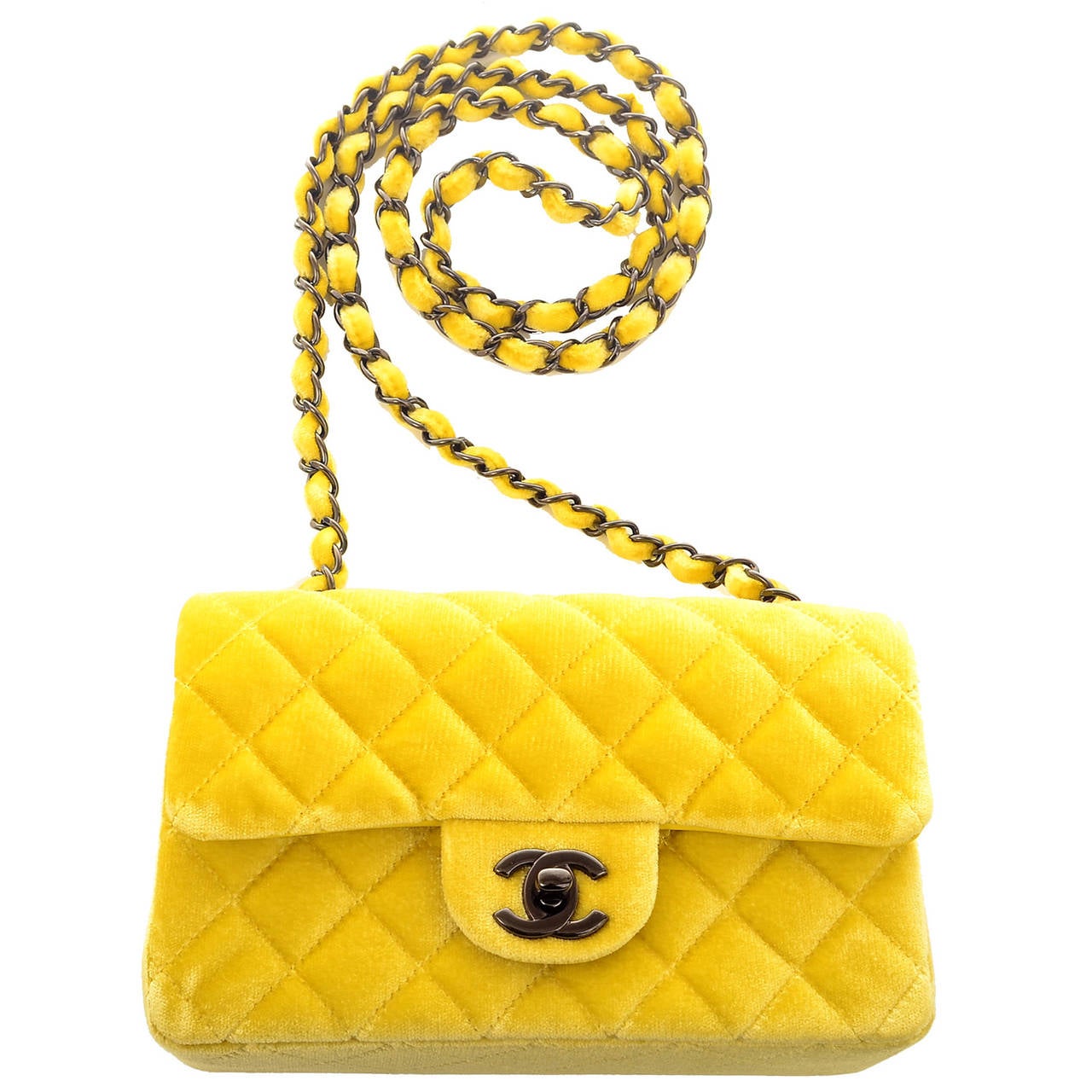 Chanel Yellow Quilted Velvet Small Classic 2.55 Flap Bag 4
