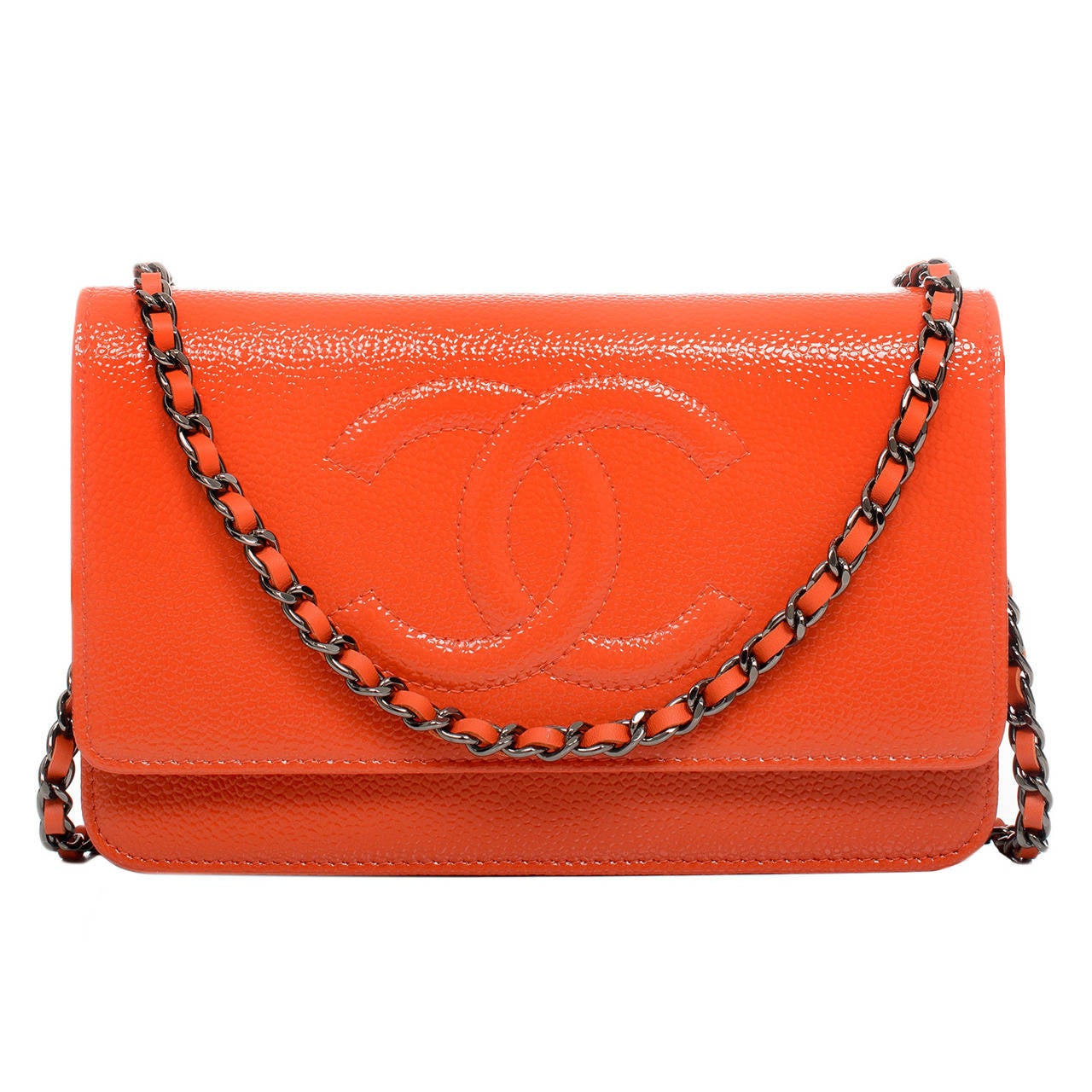 Chanel Orange Glazed Caviar Timeless Wallet On Chain (WOC)