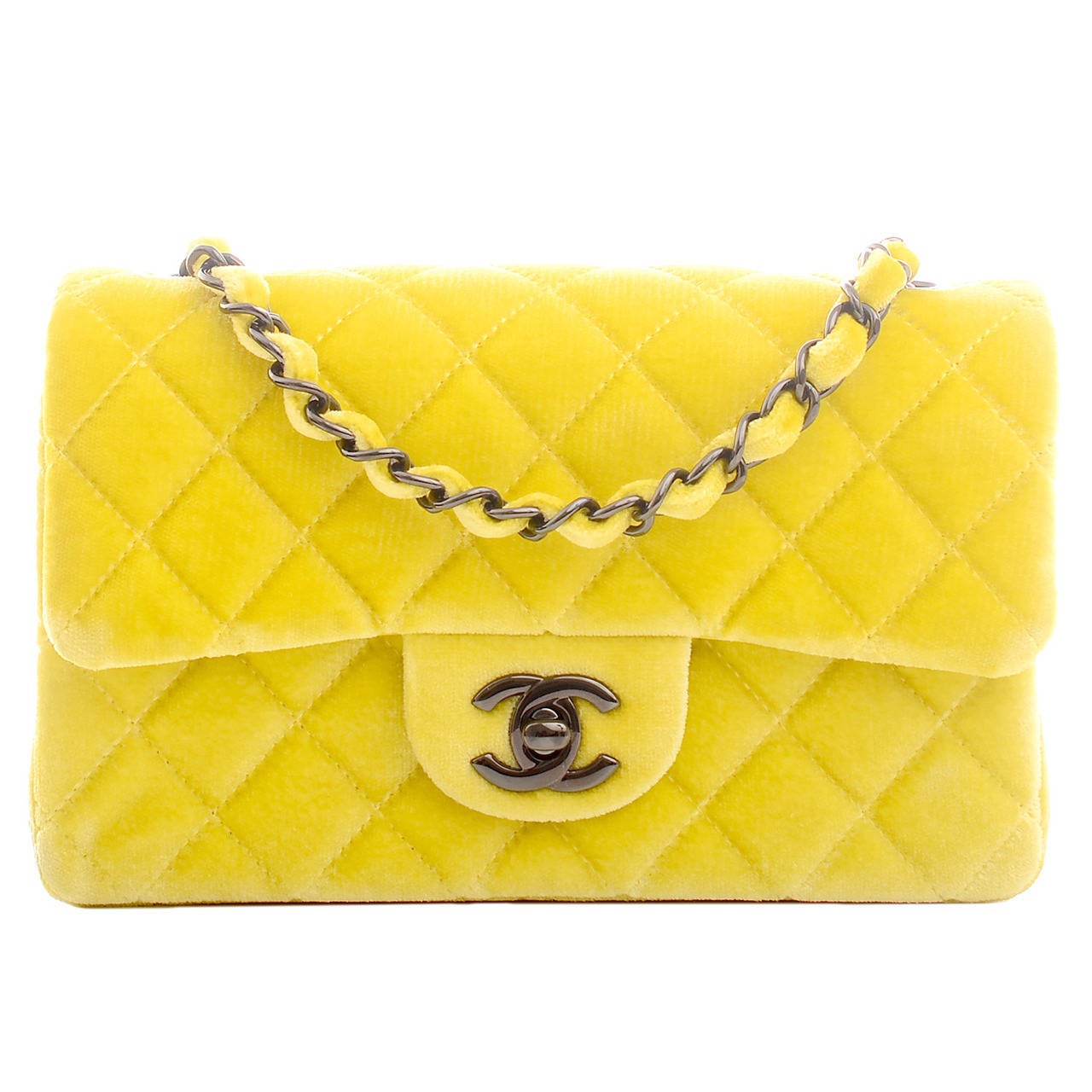 Chanel Yellow Quilted Velvet Small Classic 2.55 Flap Bag