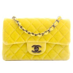 Chanel Yellow Quilted Velvet Small Classic 2.55 Flap Bag