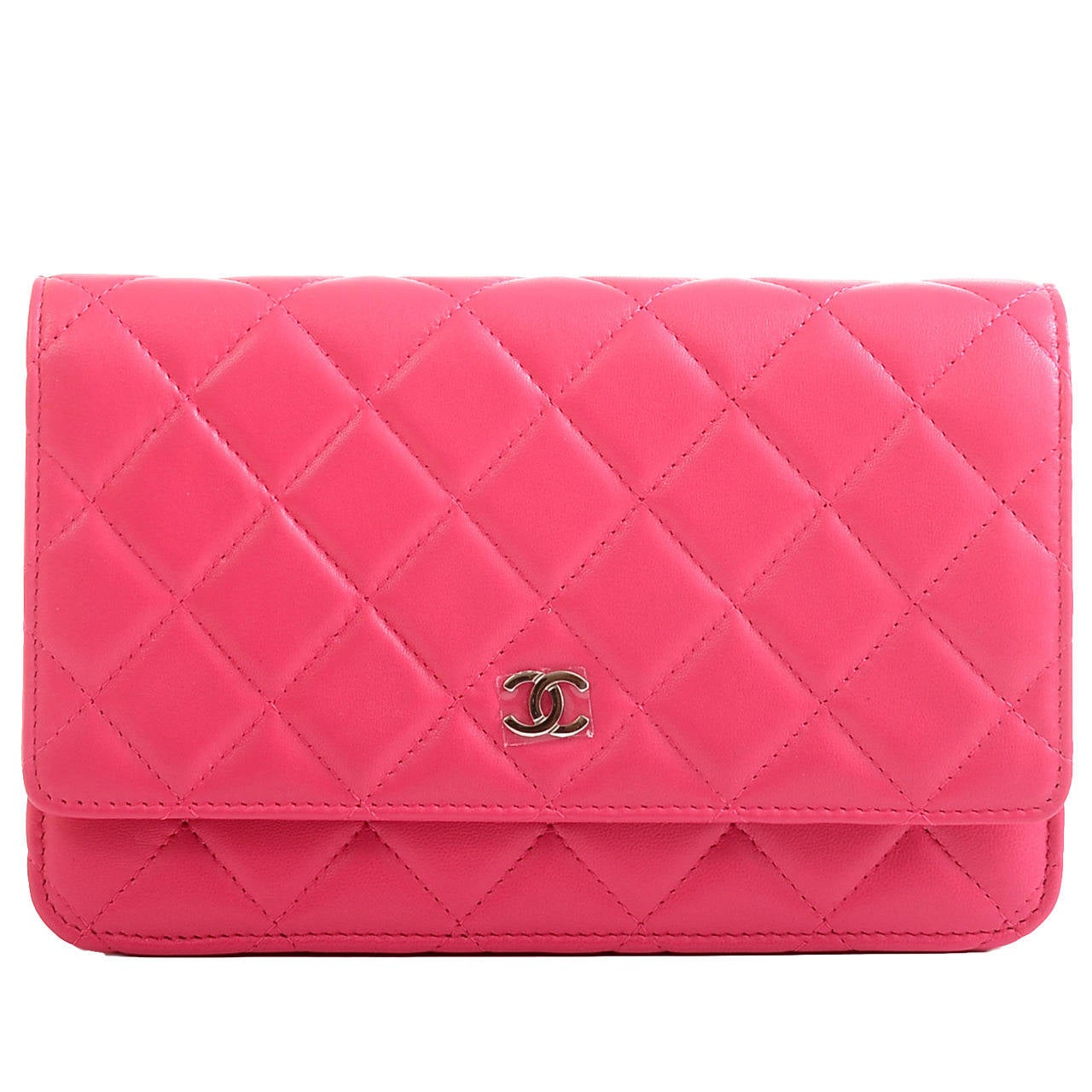 Chanel Fuchsia Pink Classic Quilted Lambskin Wallet On Chain (WOC)